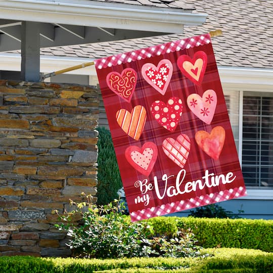 Be My Valentine Large Plaid & Heart Outdoor House Flag
